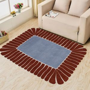 Blue Brown Scalloped Border Geometric Hand Tufted Area Rug