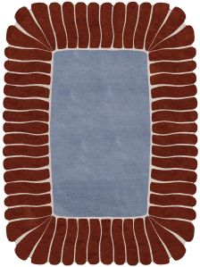Blue Brown Scalloped Border Geometric Hand Tufted Area Rug