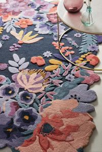 Pastel Floral Pattern Dark Base Hand Tufted Area Rug