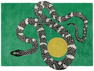 Green Snake Golden Sun Design Hand Tufted Area Rug