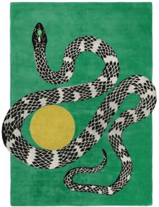 Green Snake Golden Sun Design Hand Tufted Area Rug