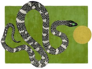 Green Snake Golden Sun Design Hand Tufted Area Rug