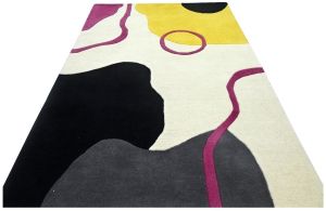Abstract Yellow Black White Hand Tufted Area Rug