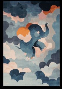Whimsical Elephant in Clouds Hand Tufted Area Rug