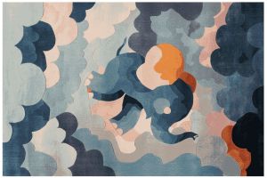 Whimsical Elephant in Clouds Hand Tufted Area Rug