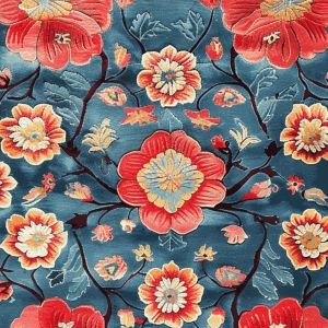 Vibrant Floral Blue &AMP; Red Hand Tufted Area Rug