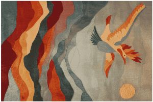 Abstract Flying Bird over Mountains Hand Tufted Area Rug