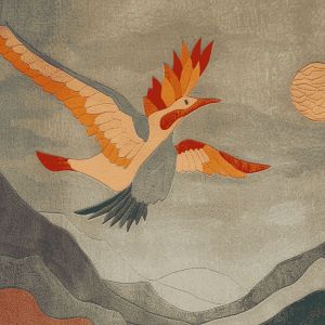 Abstract Flying Bird over Mountains Hand Tufted Area Rug