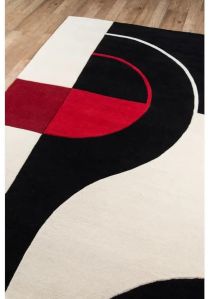 Abstract Black White Red Hand Tufted Area Rug