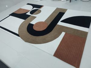 Abstract Beige Black Brown Hand Tufted Area Rug