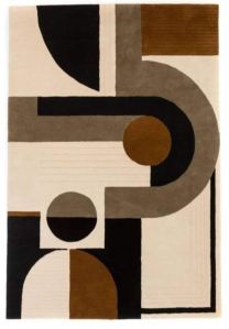 Abstract Beige Black Brown Hand Tufted Area Rug