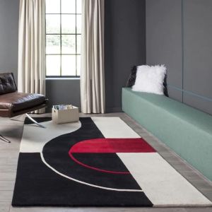 Abstract Black White Red Hand Tufted Area Rug