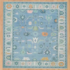Abstract Floral Blue & Multi Hand Knotted Rug