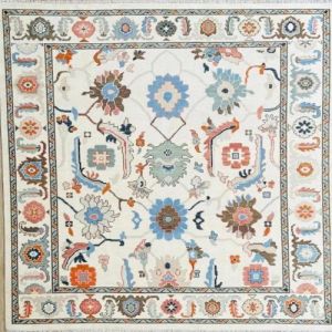 Abstract Floral Ivory & Multi Hand Knotted Rug