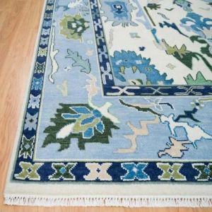 Abstract Floral Light Blue & White Hand Knotted Rug