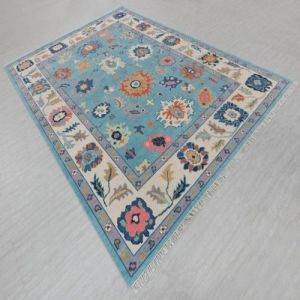 Abstract Floral Light Blue Hand Knotted Rug