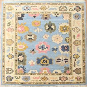 Abstract Floral Medallion Blue Hand Knotted Rug