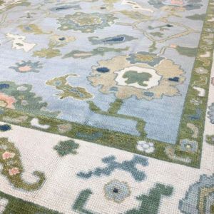 Abstract Floral Pastel Blue Hand Knotted Rug