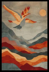 Abstract Flying Bird over Mountains Hand Tufted Area Rug