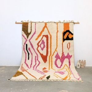 Abstract Geometric Line Art Hand Knotted Moroccan Rug