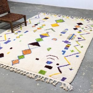 Abstract Geometric Multi Color Hand Knotted Moroccan Rug