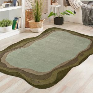 Abstract Layered Contour Green Brown Hand Tufted Area Rug