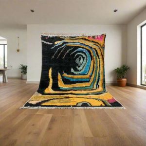 Abstract Swirling Multi Color Hand Knotted Moroccan Rug
