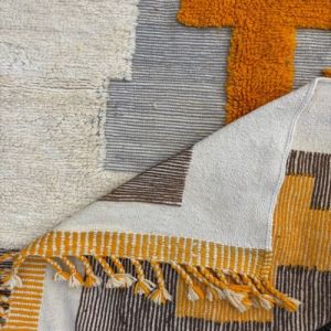 Abstract Textured Geometric Hand Knotted Moroccan Rug