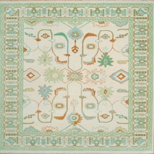 Abstract Topographic Green Hand Knotted Rug