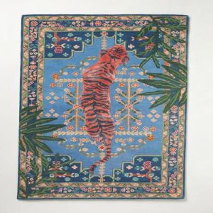 Blue Tiger Safari Jungle Design Hand Tufted Area Rug