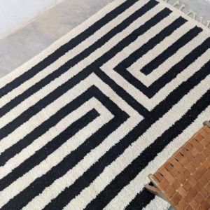 Bold Striped Geometric Black &AMP; White Hand Knotted Moroccan Rug