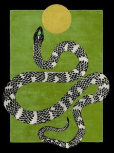 Green Snake Golden Sun Design Hand Tufted Area Rug