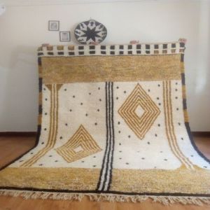 Moroccan Geometric Diamond Gold &AMP; Cream Hand Knotted Rug