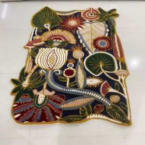 Multi Color Botanical Abstract Organic Shape Hand Tufted Area Rug