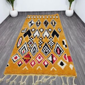 Orange Tribal Geometric Diamond Hand Knotted Moroccan Rug