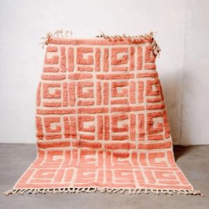 Peach Geometric Maze Pattern Hand Knotted Moroccan Rug