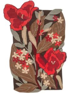 Red Floral Brown Leaf Design Hand Tufted Area Rug