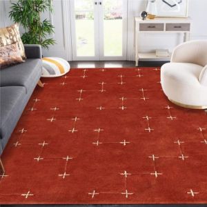 Rust Red Minimalist Cross Pattern Hand Tufted Area Rug