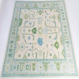 Traditional Floral Cream & Blue Hand Knotted Rug