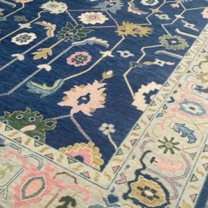 Traditional Floral Navy Blue Hand Knotted Rug