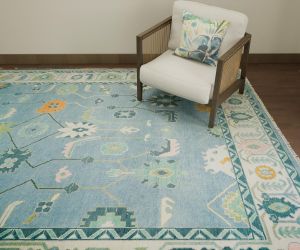 Abstract Floral Blue & Multi Hand Knotted Rug