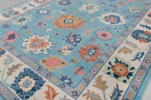 Abstract Floral Light Blue Hand Knotted Rug
