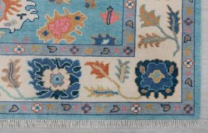 Abstract Floral Light Blue Hand Knotted Rug