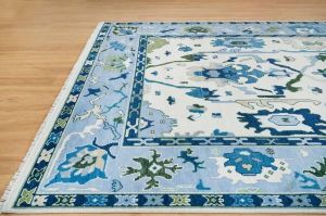 Abstract Floral Light Blue & White Hand Knotted Rug