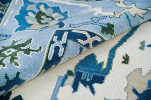 Abstract Floral Light Blue & White Hand Knotted Rug