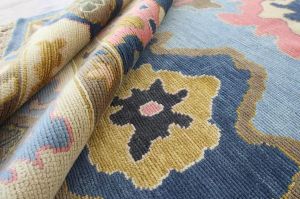 Abstract Floral Medallion Blue Hand Knotted Rug