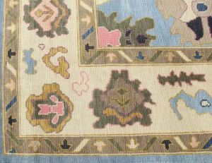 Abstract Floral Medallion Blue Hand Knotted Rug