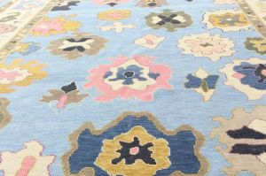 Abstract Floral Medallion Blue Hand Knotted Rug
