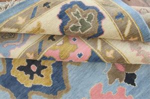 Abstract Floral Medallion Blue Hand Knotted Rug