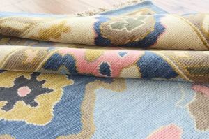 Abstract Floral Medallion Blue Hand Knotted Rug